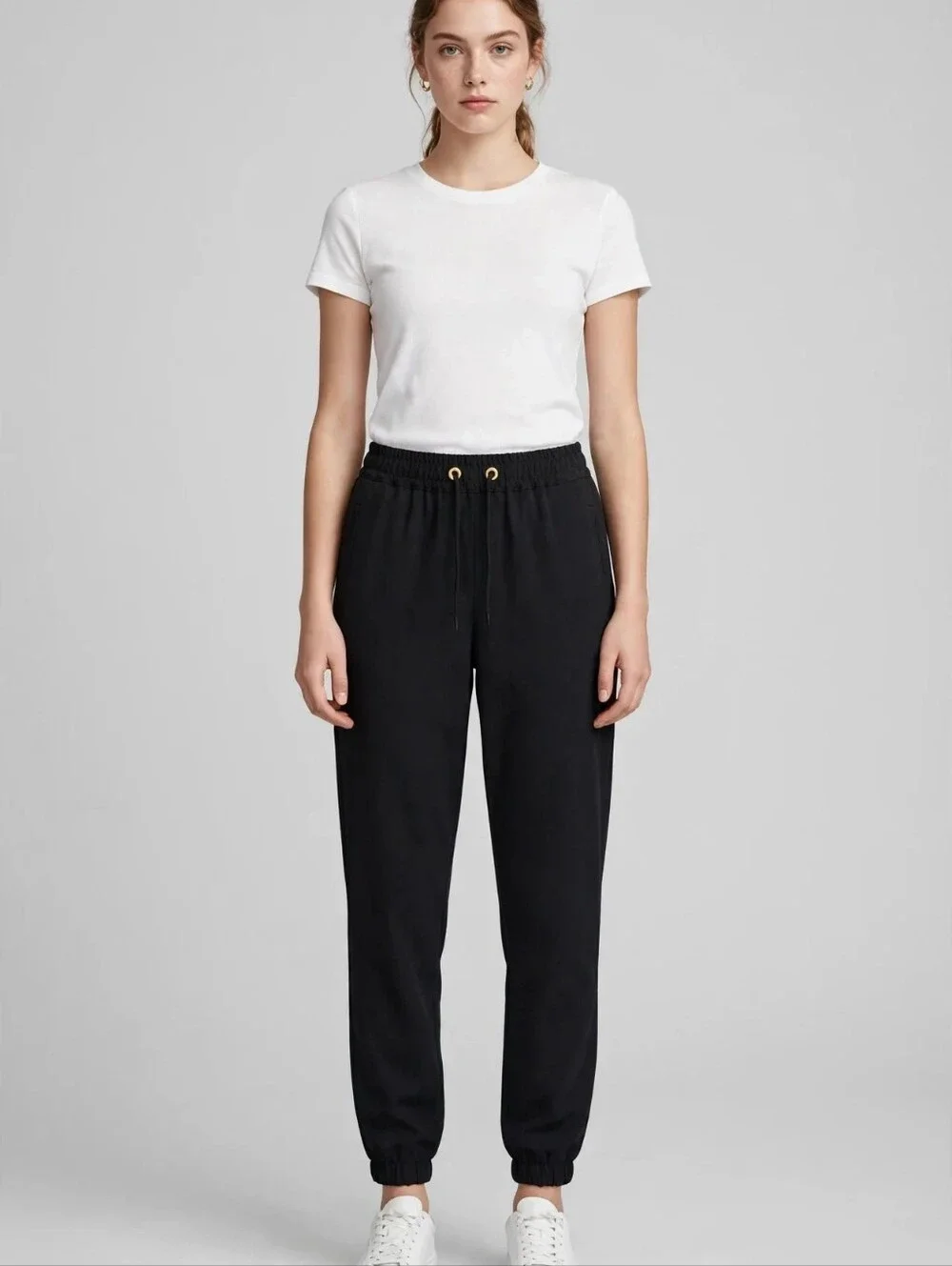 Michael Kors Women's Black Jogger Pants Elastic Waist Tapered Cuffed Sz 00